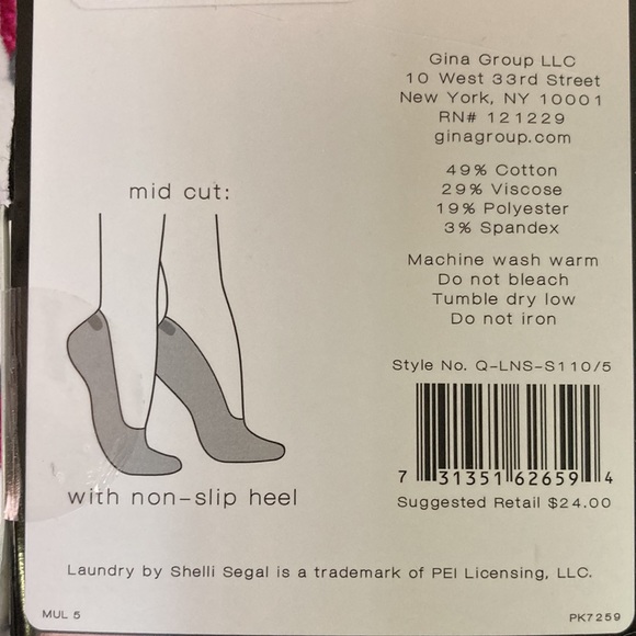NWT - Laundry by Shelli Segal Non-Slip Heel Cotton No Show Sock Liners 5-Pack - Picture 6 of 8